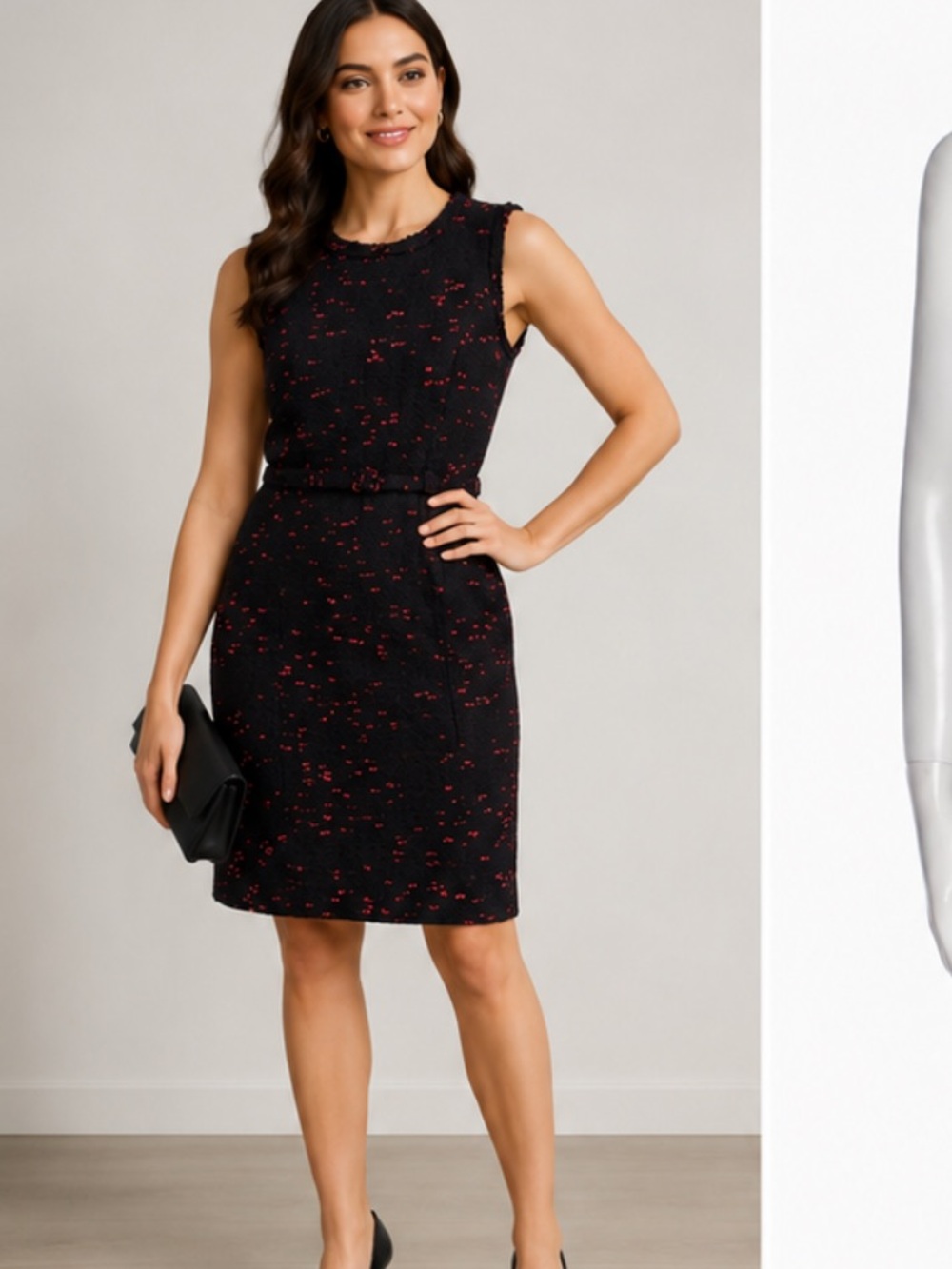 MILLY tweed printed belt knee length dress size 8 black and pink